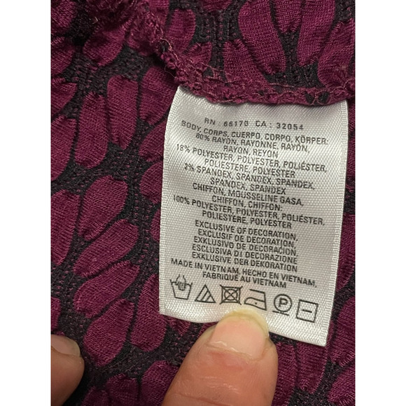 Anthropologie Postmark Blouse Fringe Detail Boho Chic 3/4 Sleeves Burgundy W XS - Picture 8 of 8